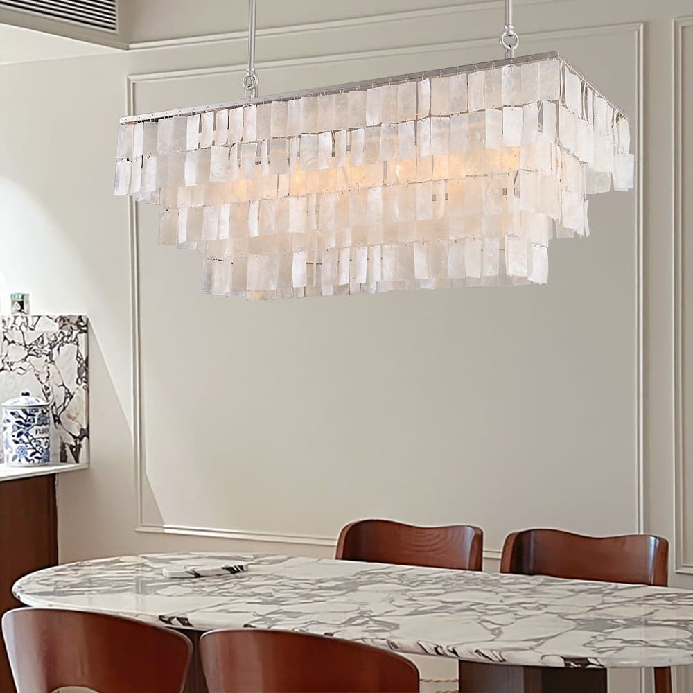 Elsa 6-Light Coastal Linear Shell Kitchen Island Light Capiz Tiered Pendant Light