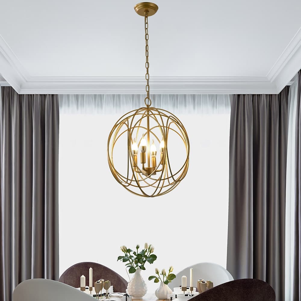 Modern Chic Gold 4-Light Iron Chandelier Orb Chain Suspended Geometric Ceiling Light