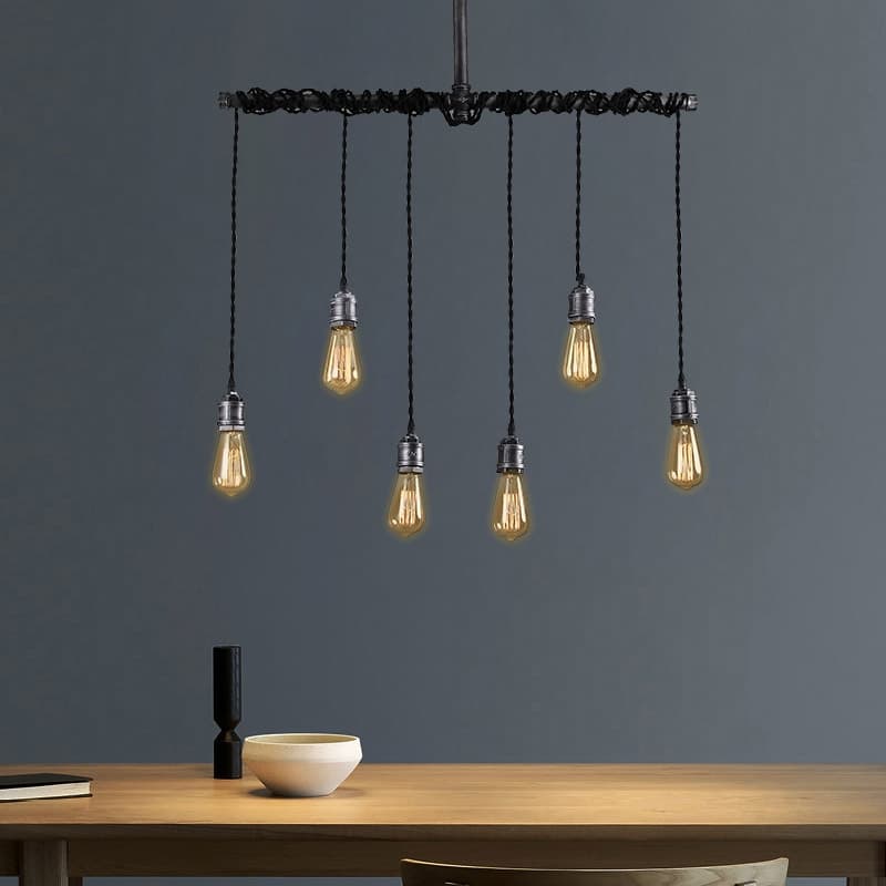 Industrial 6-Light Plumbing Pipe Hanging Metal Pendant Light for Kitchen Island