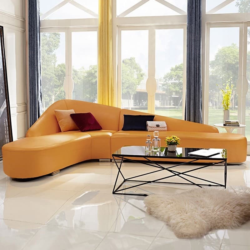 2-Piece Orange Faux Leather Upholstered L-Shaped Sectional Sofa