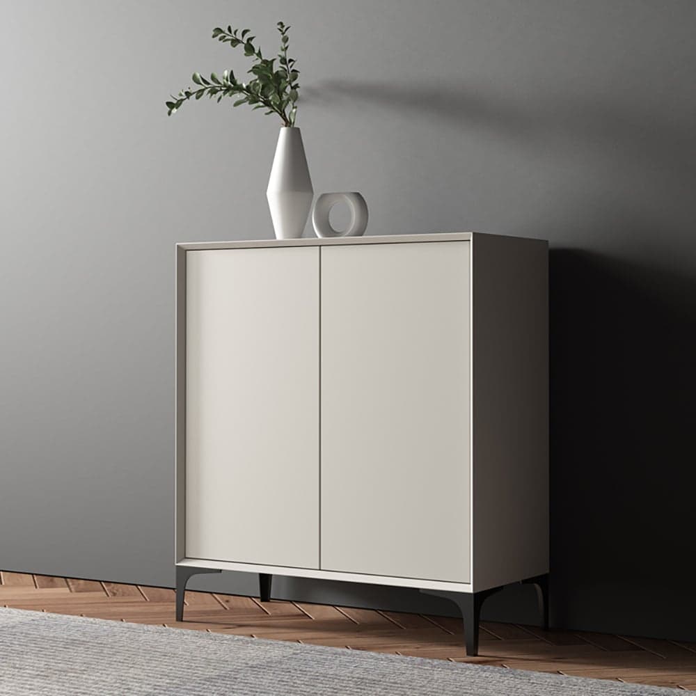 Nordic Minimalist Off White Wooden Shoe Cabinet with 2-Door 10-Shelf
