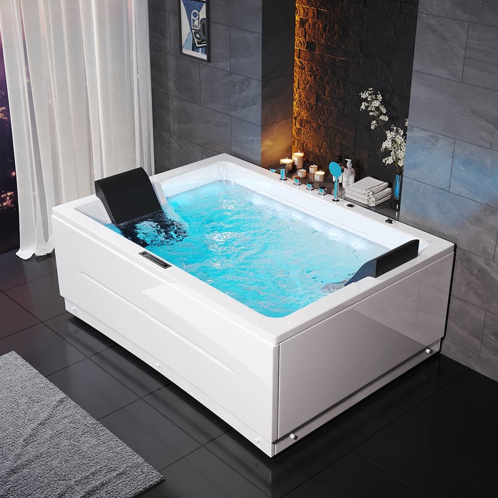 71" Double Whirlpool Bathtub with Jetted & LED Lighting 118-Gallon Capacity