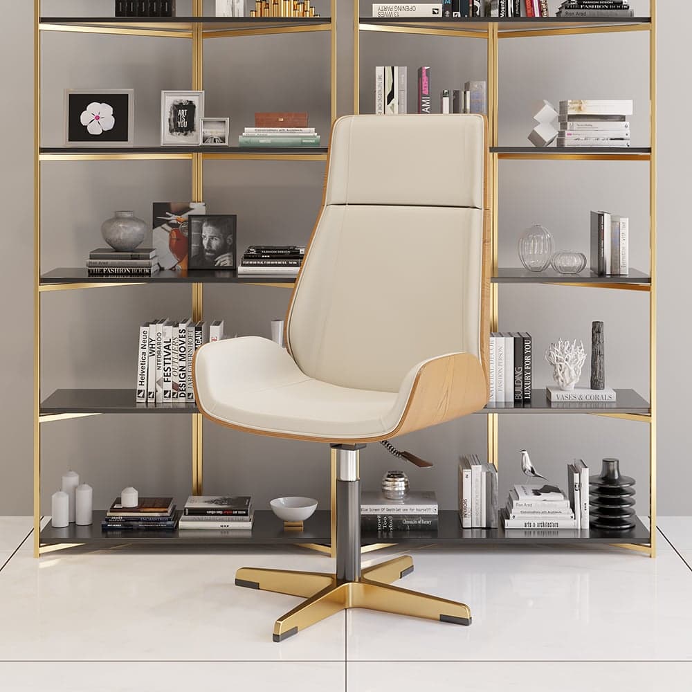 Beige PU Leather High Back Swivel Executive Office Chair with Adjustable Height