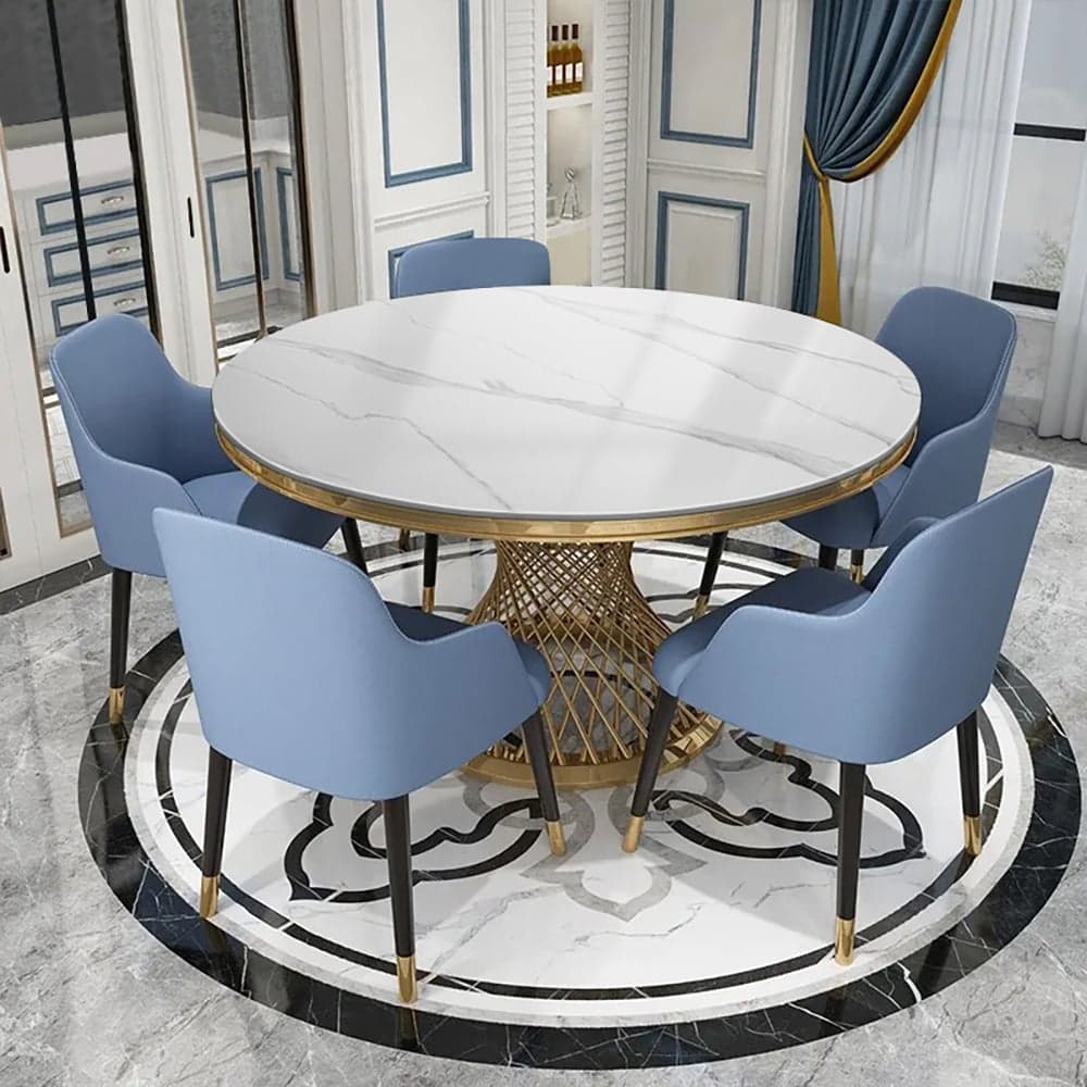 51.2" Modern Style Round Sintered Stone Dining Table Seats 4-6 People