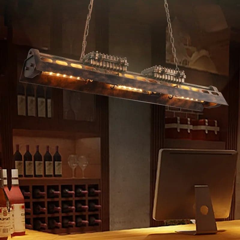 Industrial 6-Light Kitchen Island Lighting Loft Linear Pendant Light Rust Fixture