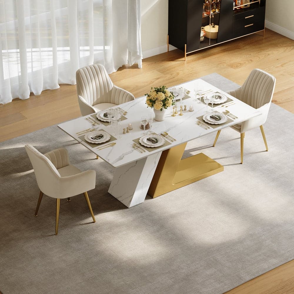 Silexa 63" Rectangular Glossy Sintered Stone Dining Table, Seats 4