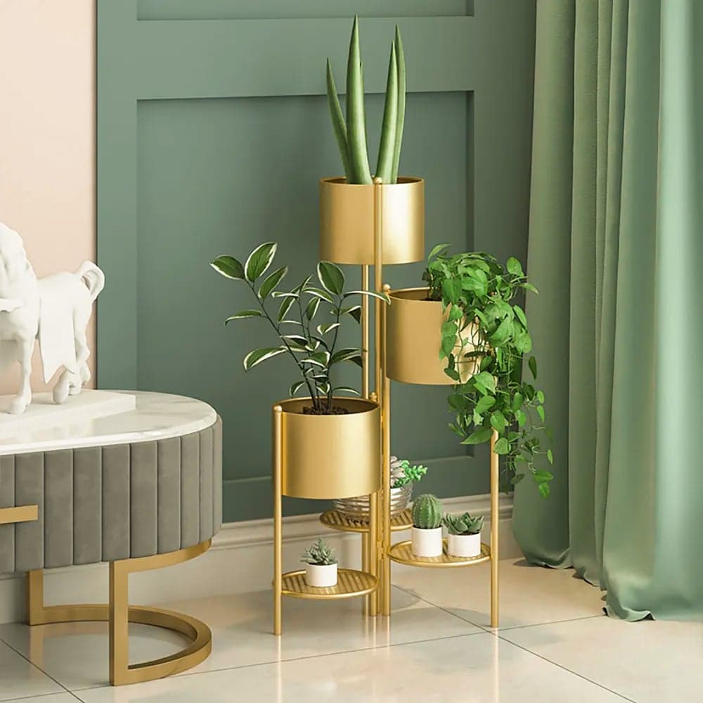 31.4" Tall Metal Plant Stand Indoor Modern 3 Tier Corner Planter in Gold