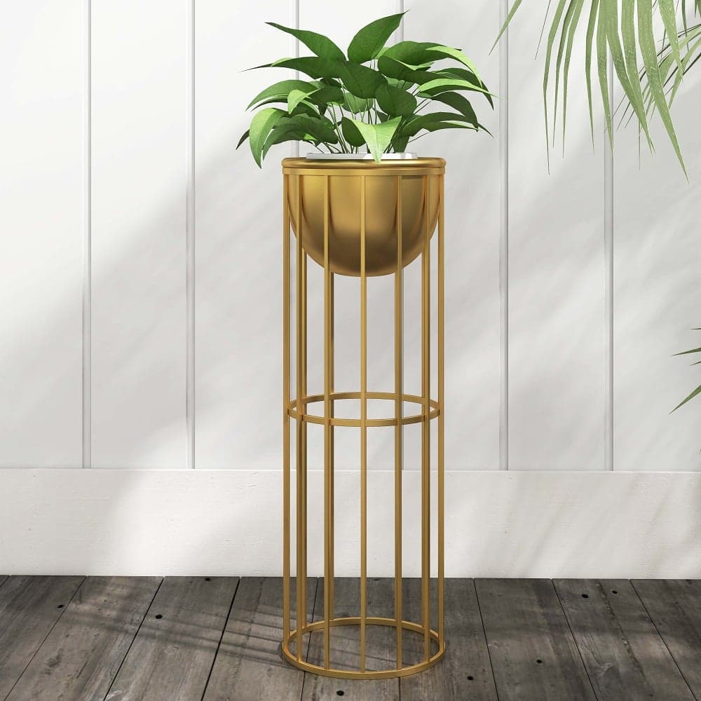 23.6" Gold Plant Pot Indoor Modern Metal Planter with Gold Stand for Living Room