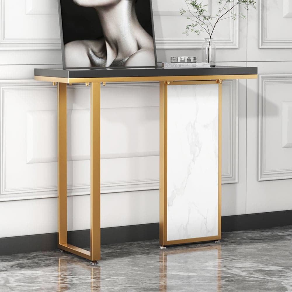 39" Modern Rectangular Black & White Console Table with Wooden Top Entryway Table