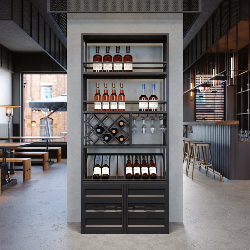 70.9" Industrial Standing Wine Rack Glass Rack in Black