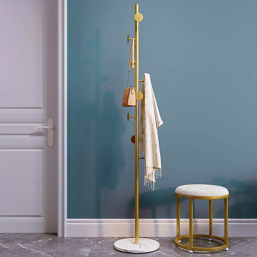 Coat Rack Brass Gold Round Hooks Entryway Freestanding Coat Hanger Marble Base