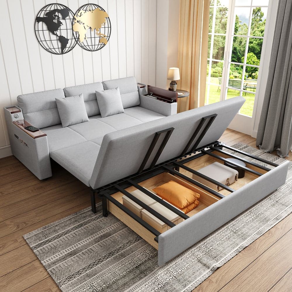 83" Queen Cotton & Linen Sleeper Sofa with Storage