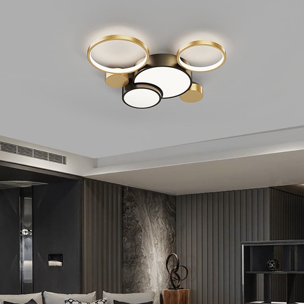 Geometric Flush Mount LED Ceiling Light in Gold & Black