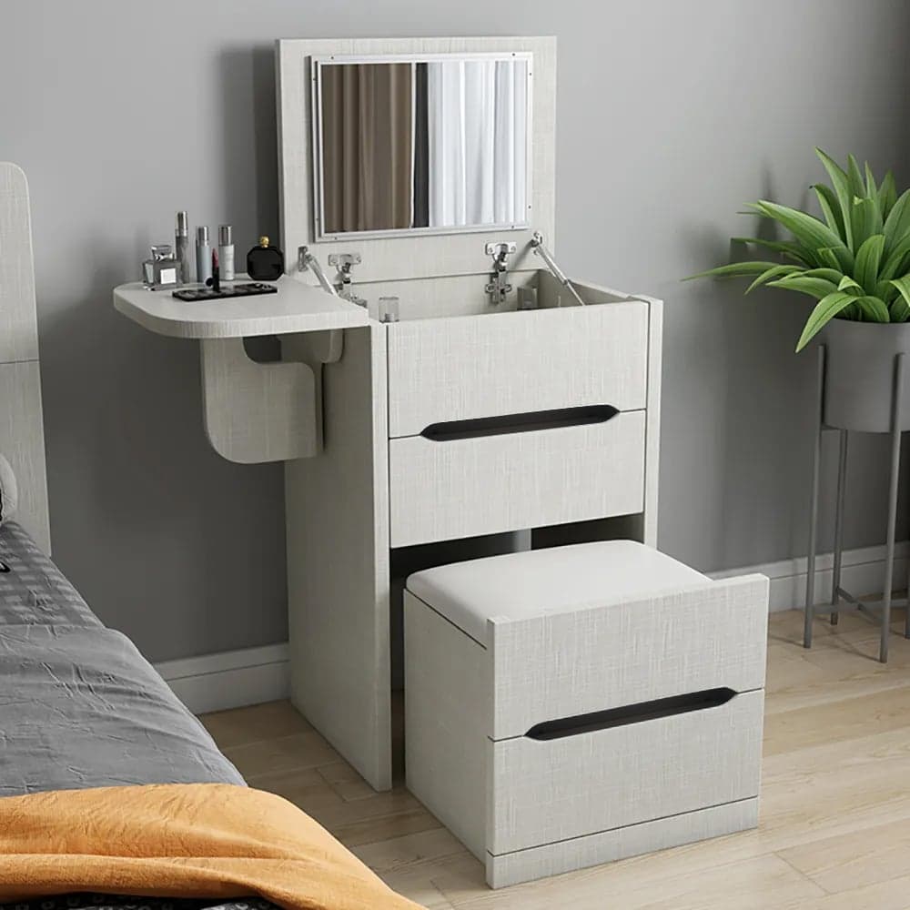 Nordic folding white mini dressing table with stool and mirror