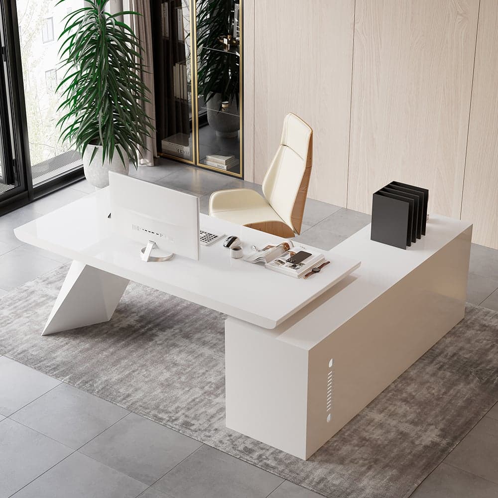 Modern 71" L-Shaped White Executive Desk with Left Hand Return