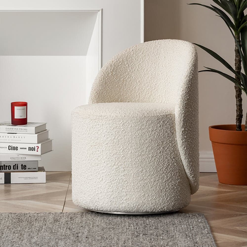Boucle Round Back Swivel Vanity Stool Accent Chair