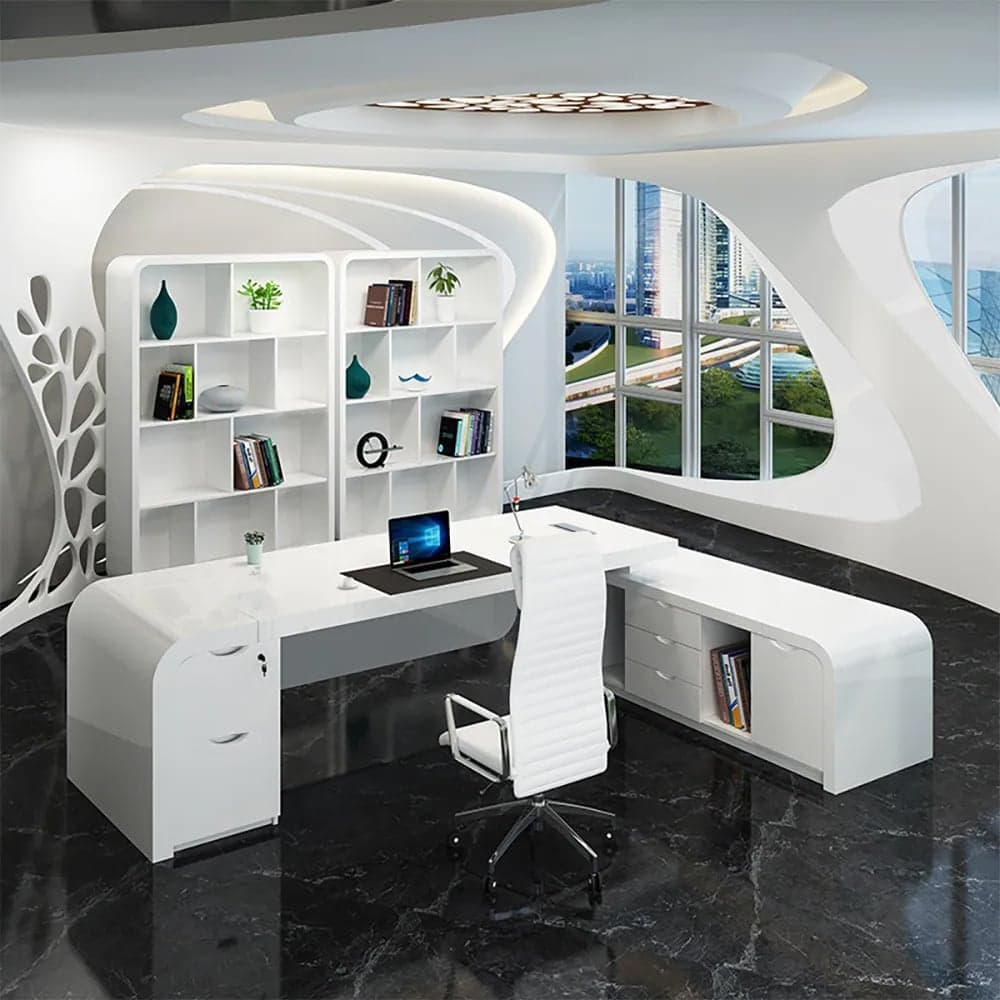 Chicent 71" L-Shaped White Executive Desk Right Hand Return