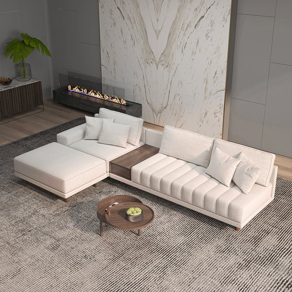 Vewal 126" L-Shaped Modular Cotton & Linen Sectional Sofa with Chaise & Ottoman