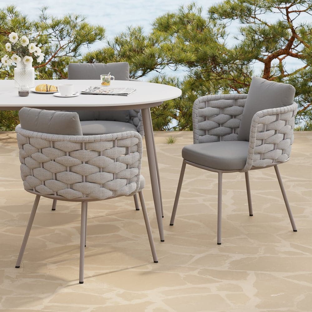 2-Pieces Mid Century Modern Aluminum & Ropes Outdoor Patio Dining Chair Armchair Gray