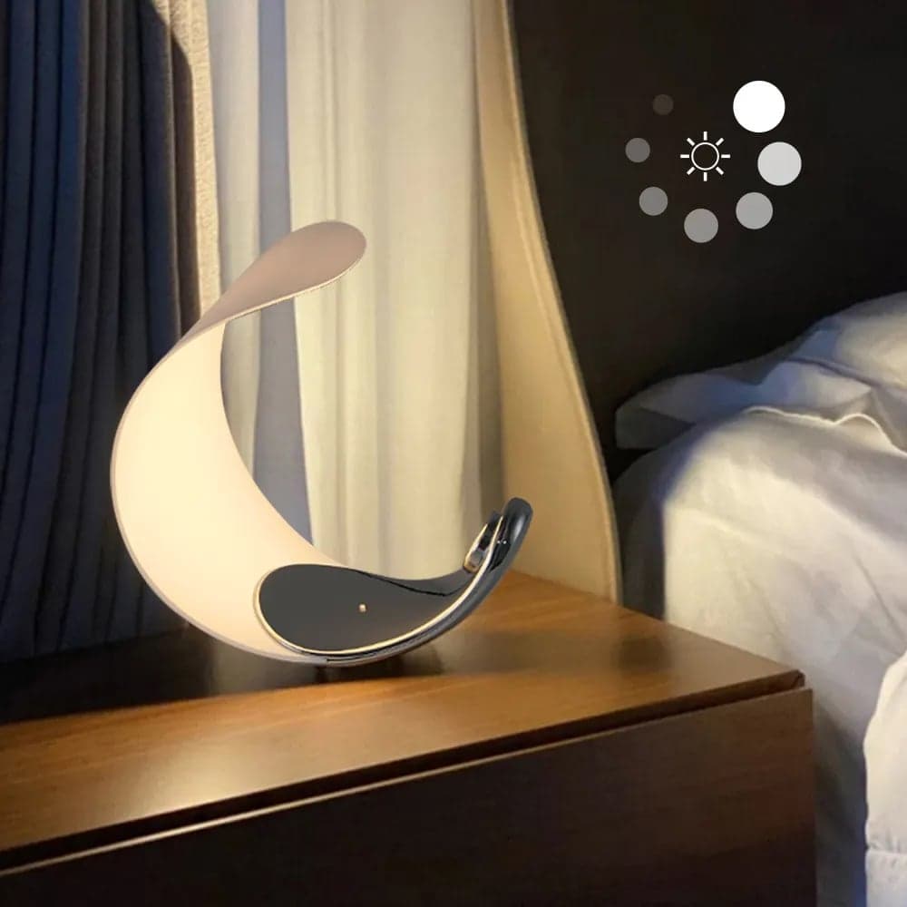 White Half-Moon Warm Light Table Lamp with Adjustable Brightness Metal Desk Lamp