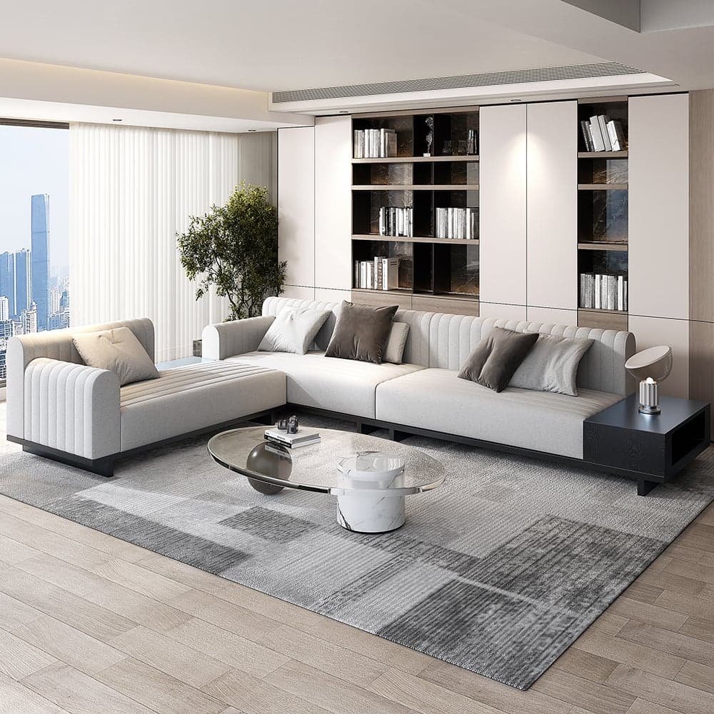 3-Piece Cotton & Linen L-Shaped Sectional Sofa with Side Open Storage