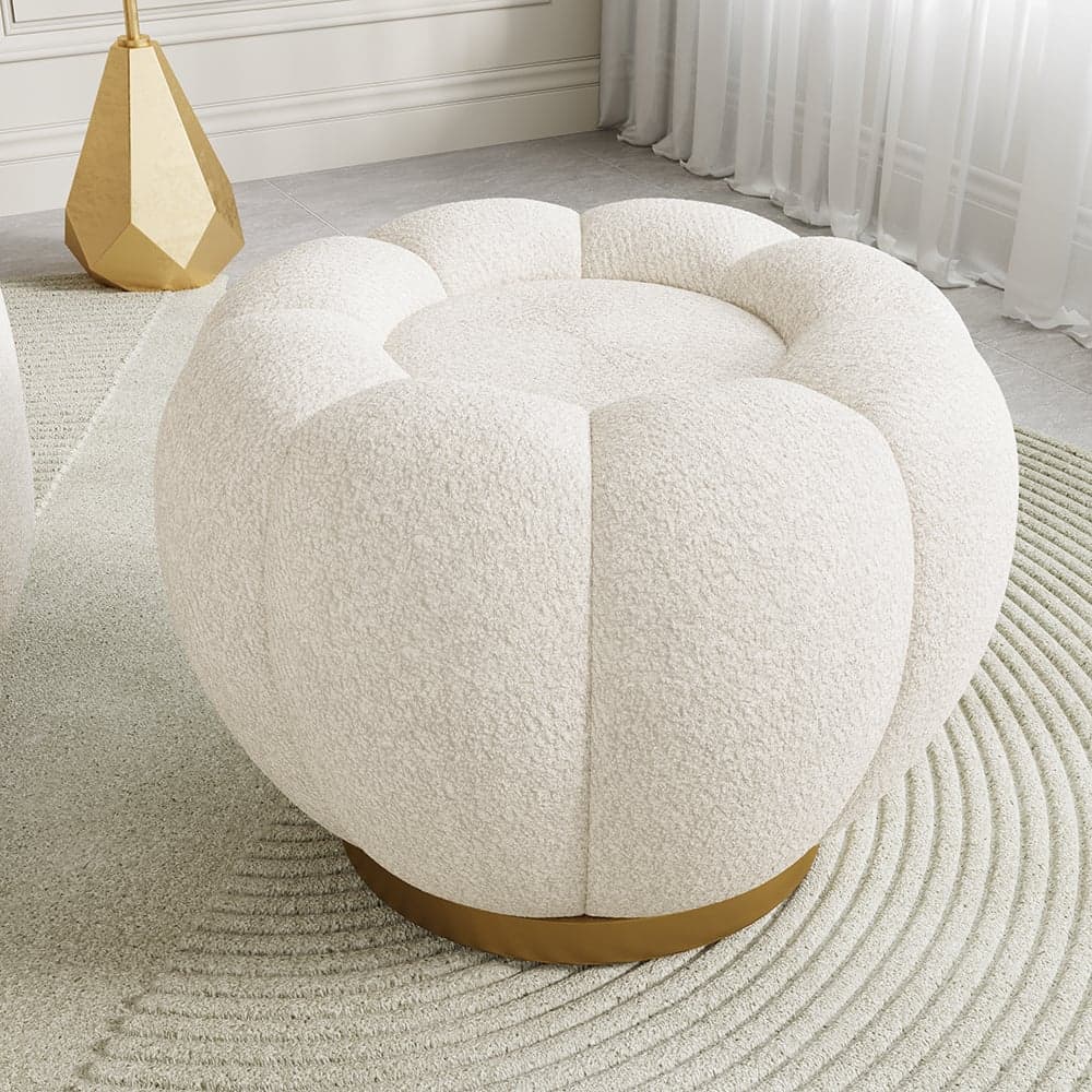 23.6''Dia Modern White Cream Boucle Ottoman Pumpkin Pouf Ottoman Cloud Foot Stool