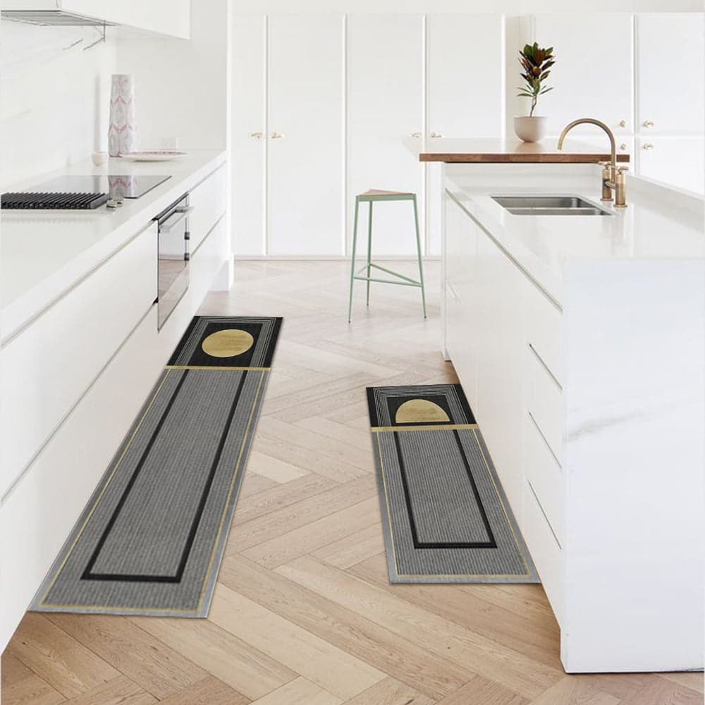 2 Pieces Modern Dark Gray Kitchen Runner Mats Non-slip Geometric Kitchen Rug Set