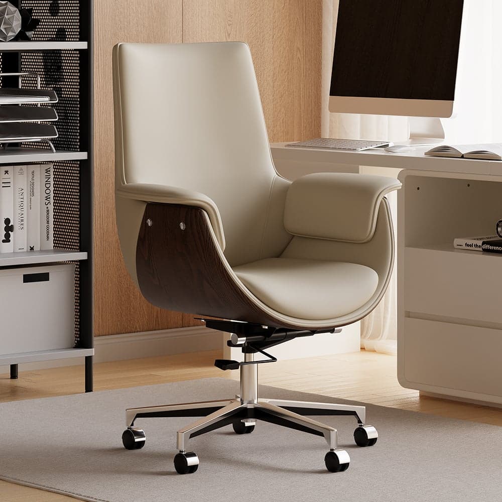 Modern Ivory PU Leather Upholstered High Back Office Chair