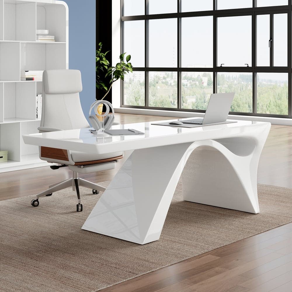 71" Modern White Computer Desk Rectangular Executive & Reclining Leather Office Chair