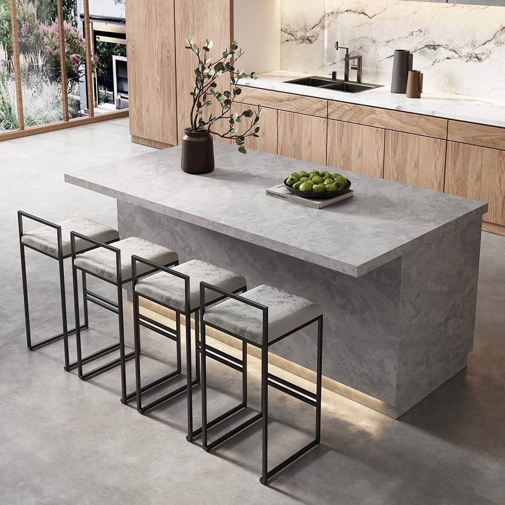 Island & Stool Set 72" Japandi Wood Kitchen Island with 2 Counter Stools