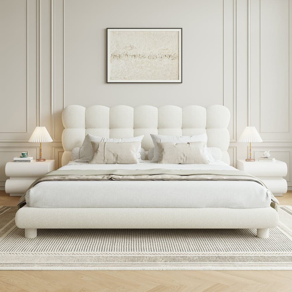 Bubbou King Boucle Upholstered Platform Bed with Bubble Headboard
