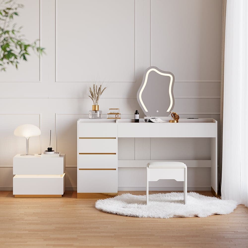 LED Mirror Makeup Vanity Set with 2 Smart Nightstands