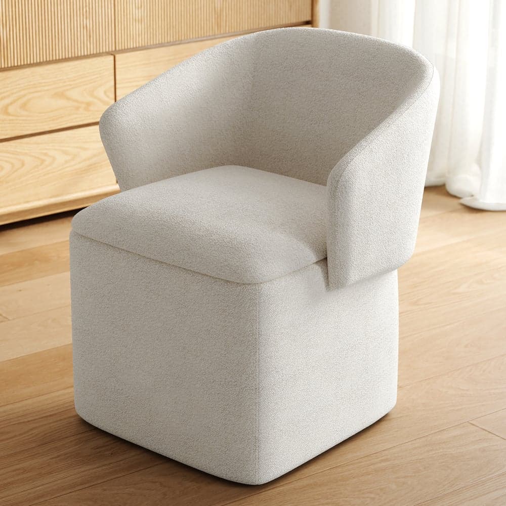 Modern White Velvet Vanity Stool with Storage