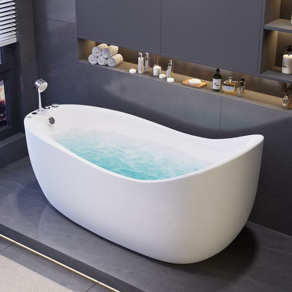 70.9" Modern Oval Acrylic Massage Bathtub with Thermostat Control