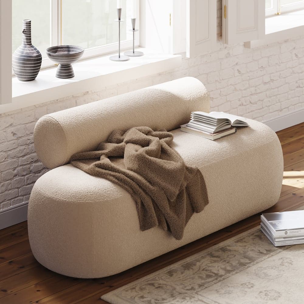 53"W Modern Boucle Bedroom Bench Chaise Lounge with Back