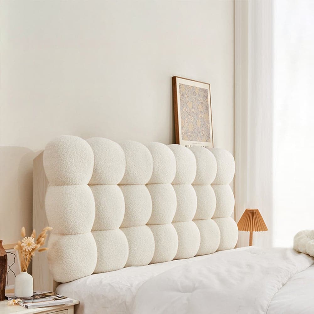 Bubbou Modern Queen Tufted Upholstered Boucle Headboard Pillow in White