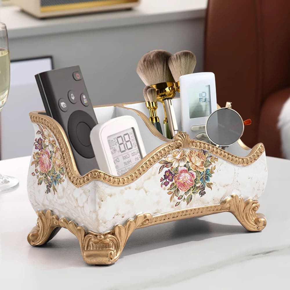 Retro European Style Golden 3 Compartment Remote Control Storage Box Desktop Storage Box