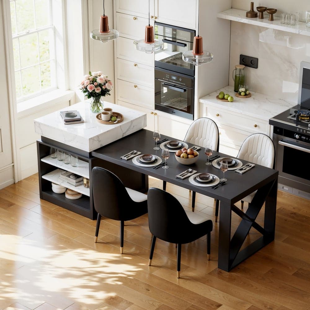 73"-93" Extendable Kitchen Island Set with 4 Dining Chairs